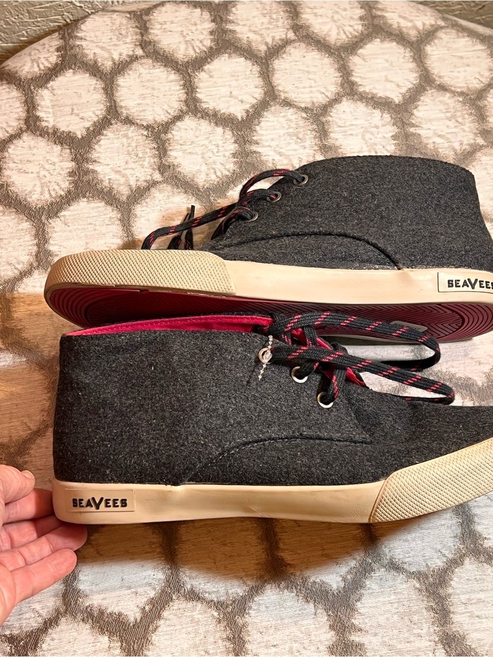 SeaVees Women Haight Chukka Sneaker in Charcoal Wool with Red Lining 10